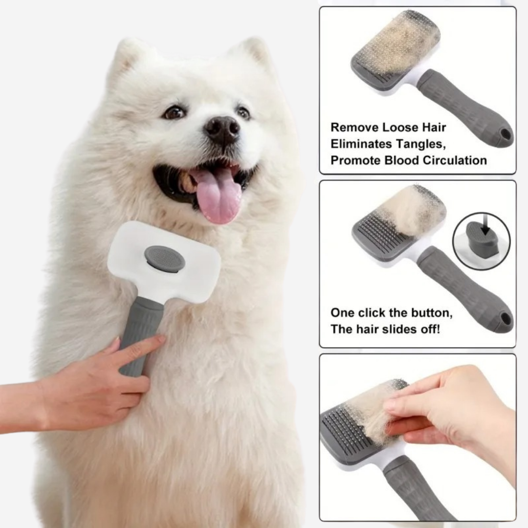 Self-Cleaning Pet Grooming Brush — Removes Shed Fur for Dogs & Cats